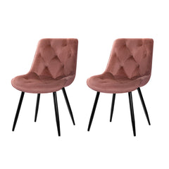Set of 2 Starlyn Dining Chairs Kitchen Chairs Velvet Padded Seat Pink