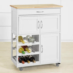 Kitchen Trolley with Wine Racks, Portable Workbench and Serving Cart for Bar or Dining