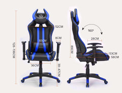 Reclining Gaming Chair Black & Blue Computer Lumbar Office Horns