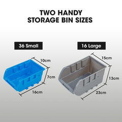 52 Parts Bin Rack Storage System Mobile Double-Sided - Blue