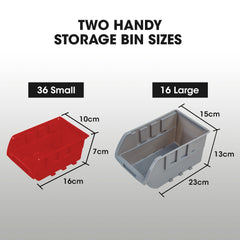 52 Parts Bin Rack Storage System Mobile Double-Sided - Red