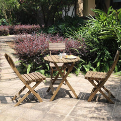 3 Piece Outdoor Foldable Bistro Round Table Set