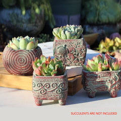 Set of 4 Pots Set Ceramic Clay Pottery Pots Succulent Flower Planter Draining Hole