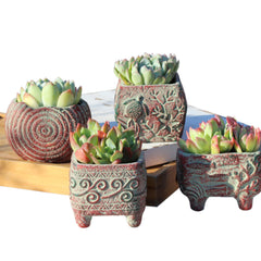 Set of 4 Pots Set Ceramic Clay Pottery Pots Succulent Flower Planter Draining Hole