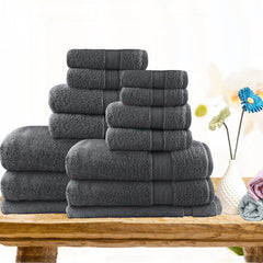 7pc light weight soft cotton bath towel set charcoal