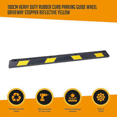 180cm Heavy Duty Rubber Curb Parking Guide Wheel Garage Reflective Yellow