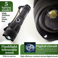 900000 Lumens XHP50 Zoom Flashlight w/26650 Battery