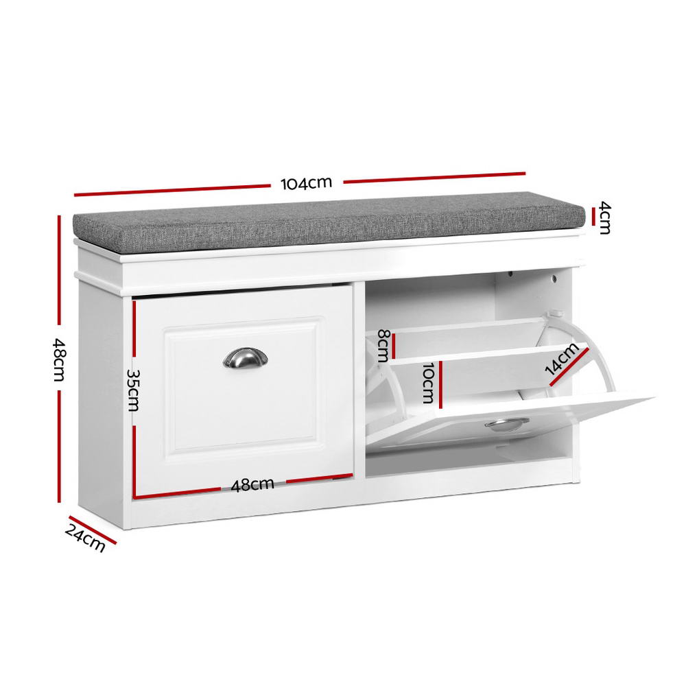 Artiss Shoe Cabinet Bench Shoes Storage Rack Organiser Drawer White Shelf 12 Pairs Box - Direct On Sale