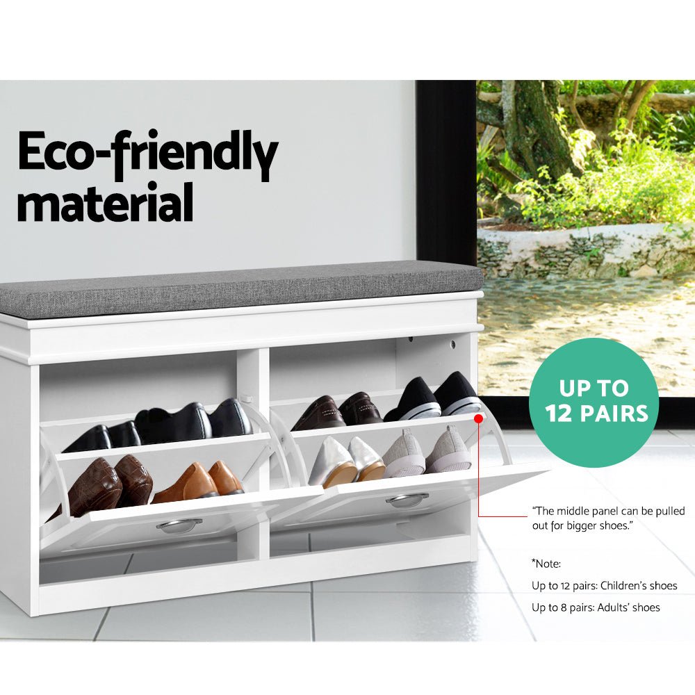 Artiss Shoe Cabinet Bench Shoes Storage Rack Organiser Drawer White Shelf 12 Pairs Box - Direct On Sale