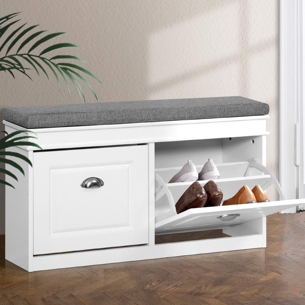 Artiss Shoe Cabinet Bench Shoes Storage Rack Organiser Drawer White Shelf 12 Pairs Box - Direct On Sale