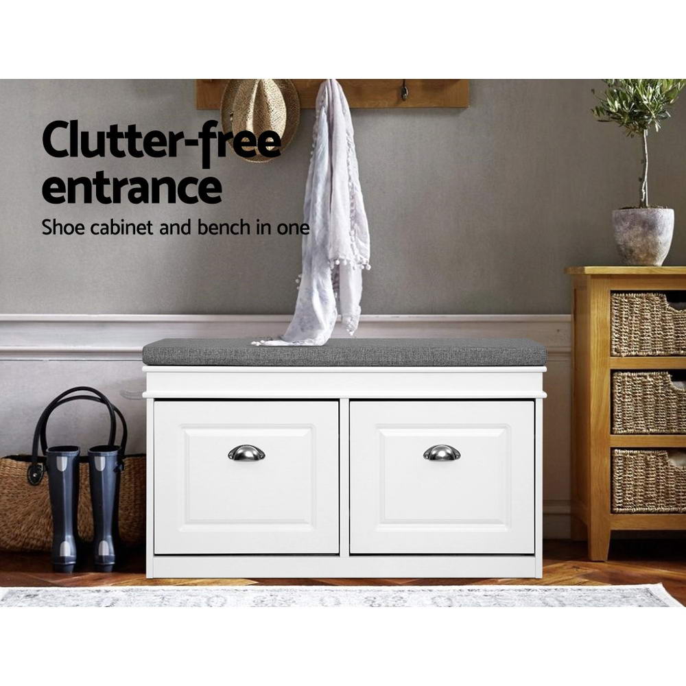 Artiss Shoe Cabinet Bench Shoes Storage Rack Organiser Drawer White Shelf 12 Pairs Box - Direct On Sale