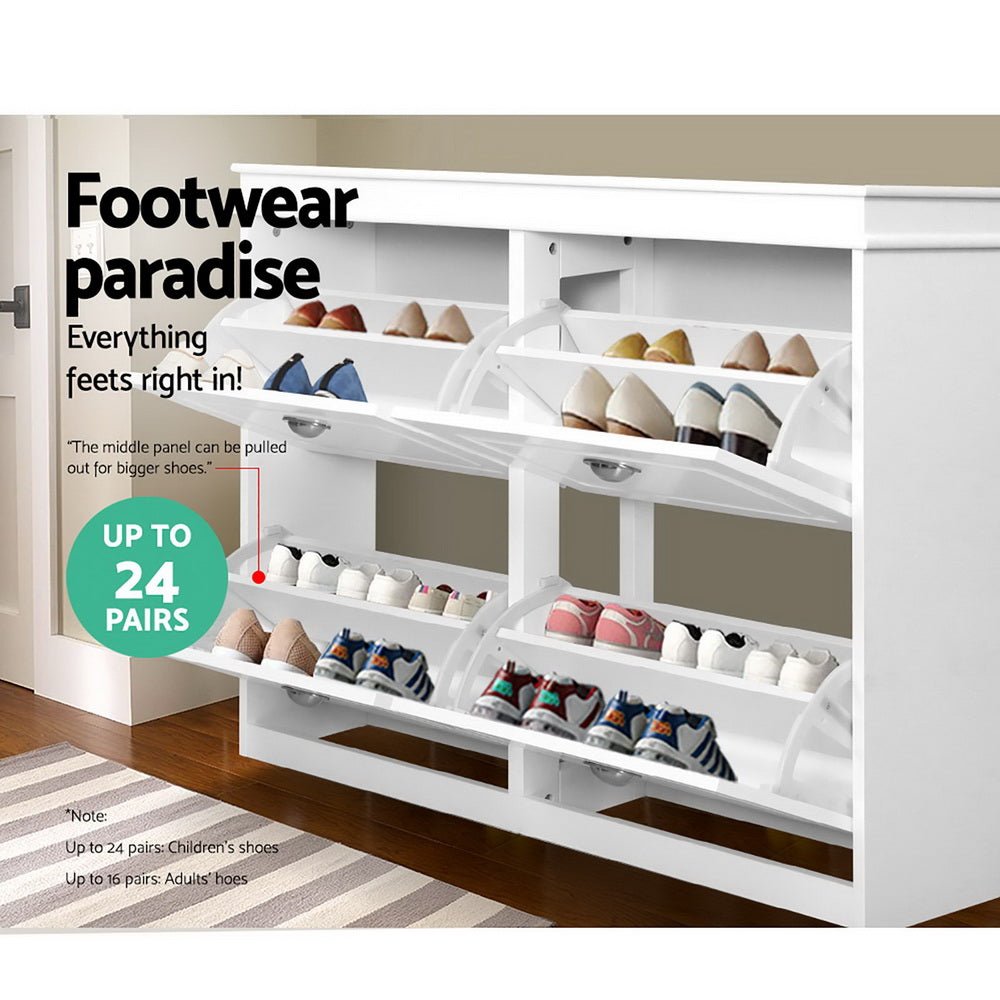 Artiss Shoe Cabinet Shoes Storage Rack Organiser White Shelf Drawer Cupboard 24 Pairs - Direct On Sale