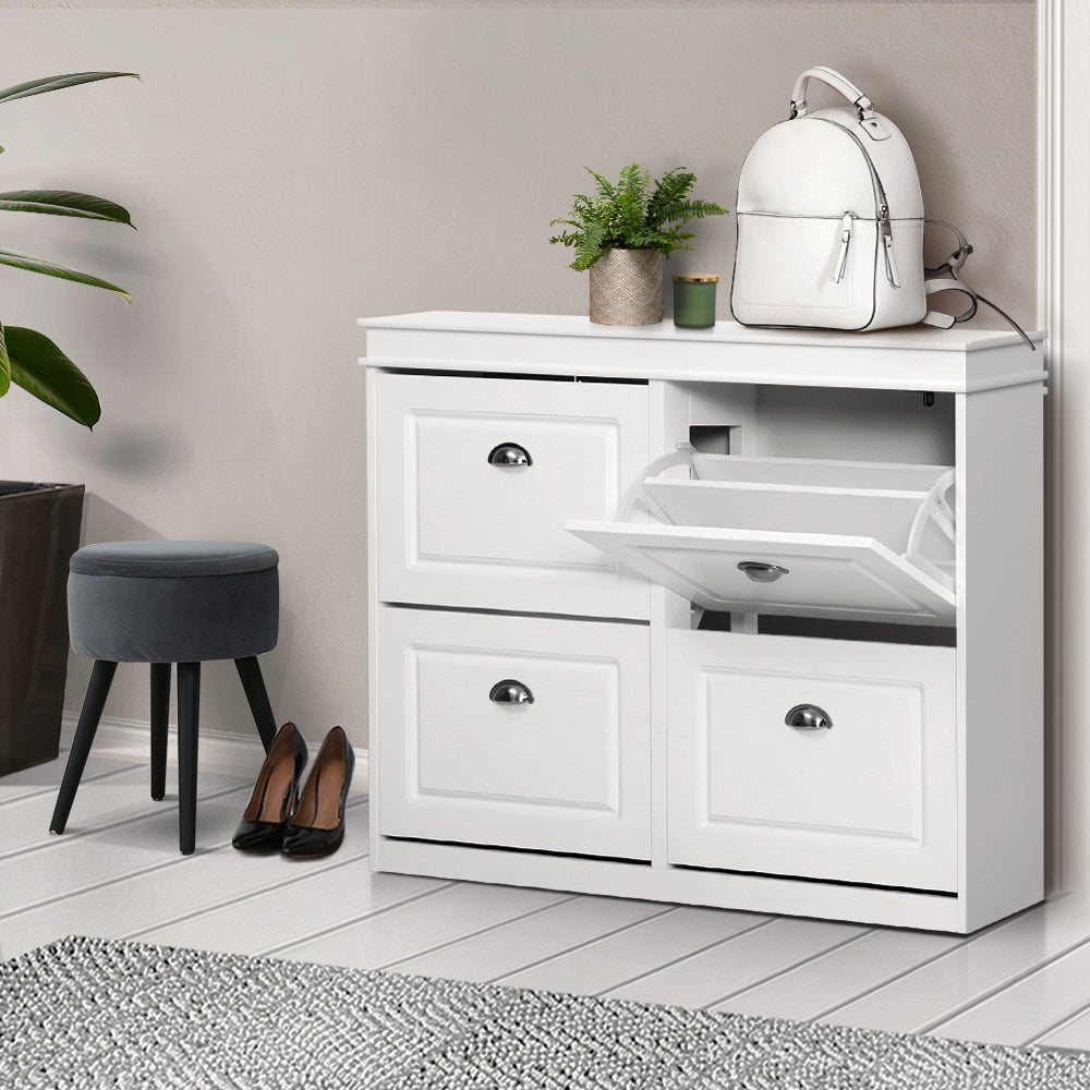 Artiss Shoe Cabinet Shoes Storage Rack Organiser White Shelf Drawer Cupboard 24 Pairs - Direct On Sale