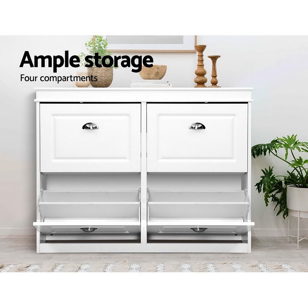 Artiss Shoe Cabinet Shoes Storage Rack Organiser White Shelf Drawer Cupboard 24 Pairs - Direct On Sale