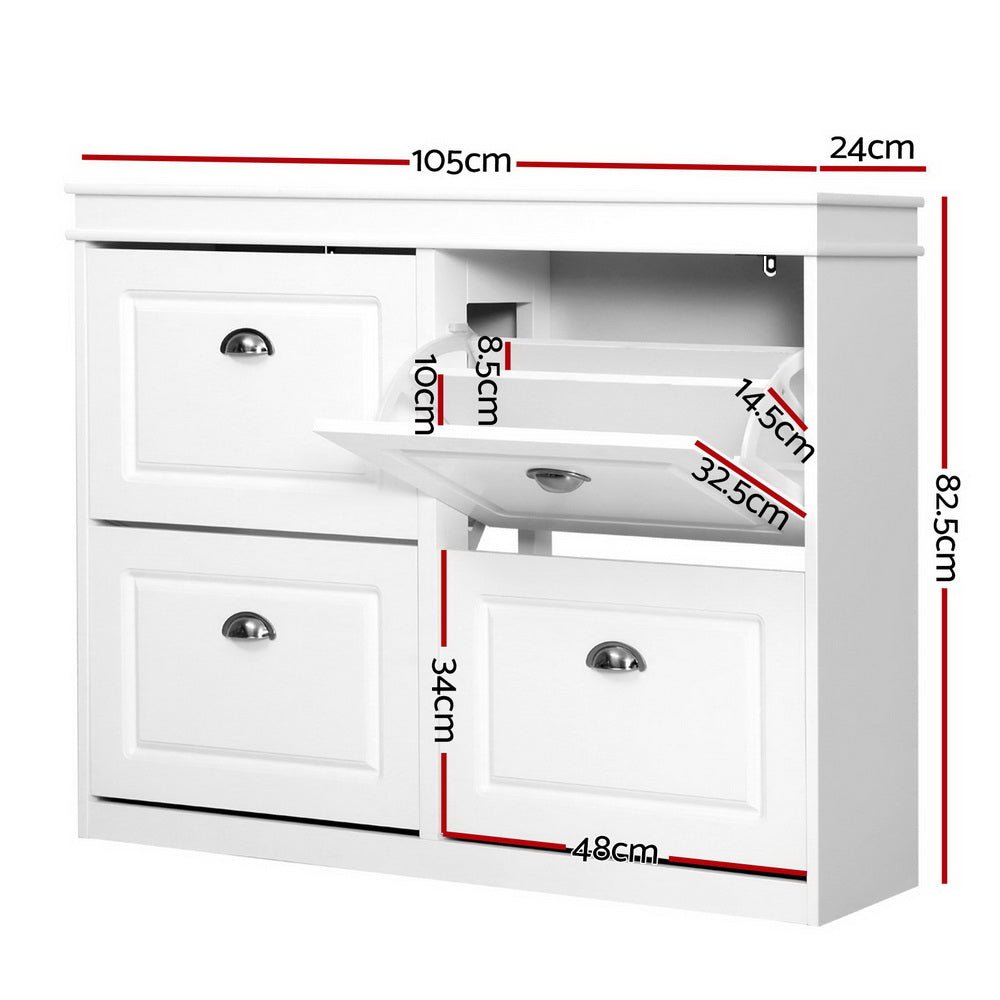 Artiss Shoe Cabinet Shoes Storage Rack Organiser White Shelf Drawer Cupboard 24 Pairs - Direct On Sale