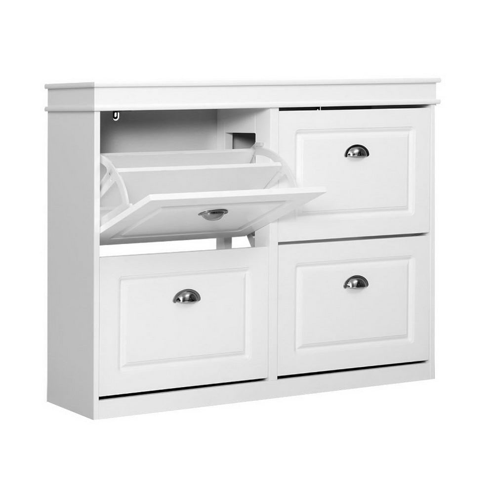 Artiss Shoe Cabinet Shoes Storage Rack Organiser White Shelf Drawer Cupboard 24 Pairs - Direct On Sale