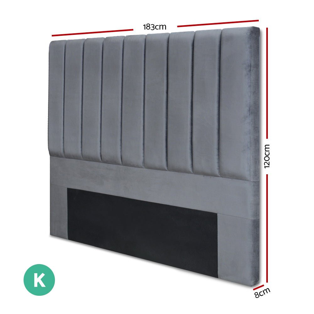 Artiss VELA Bed Head Headboard King Size Bedhead Velvet Grey - Direct On Sale