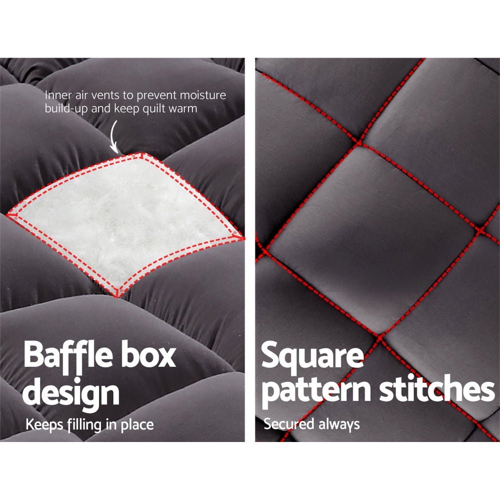 Bamboo Charcoal Pillowtop Mattress Topper 1000GSM with Protector Cover - Direct On Sale