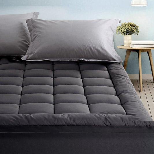Bamboo Charcoal Pillowtop Mattress Topper 1000GSM with Protector Cover - Direct On Sale