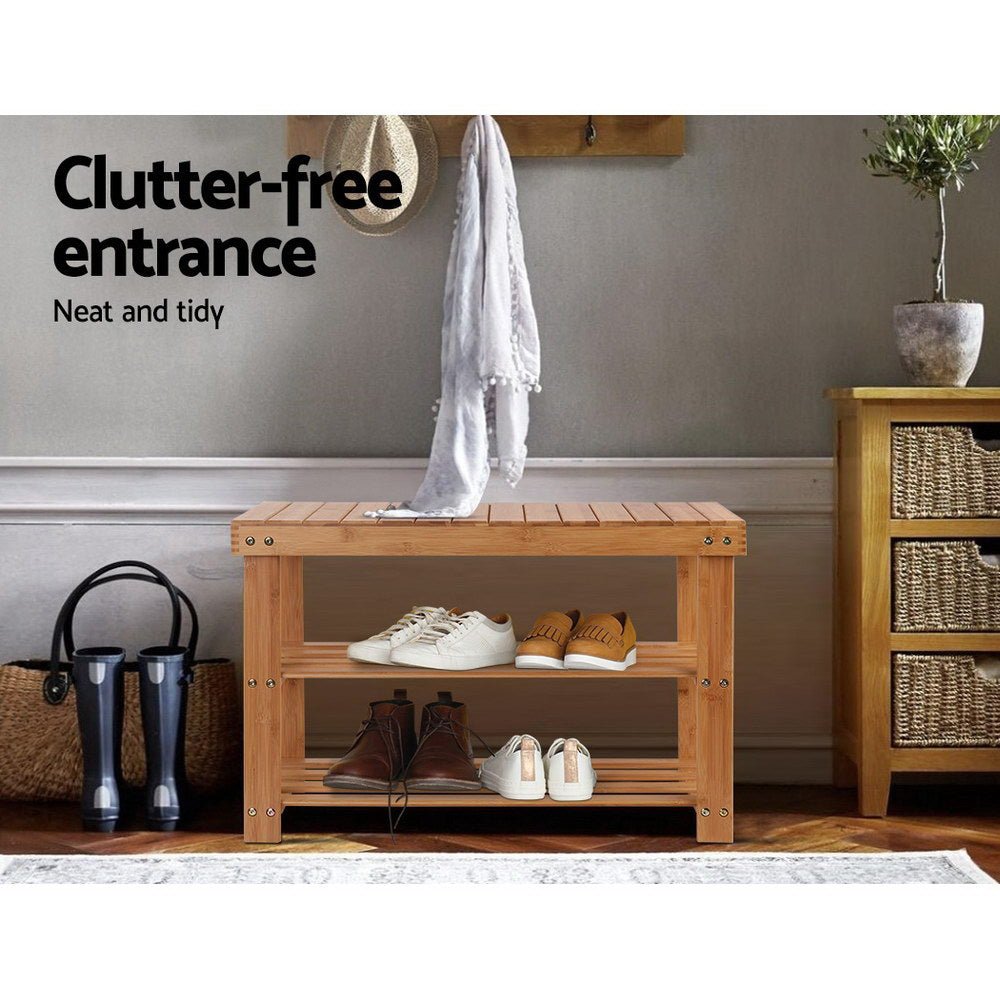 Bamboo Shoe Rack Wooden Seat Bench Organiser - Direct On Sale
