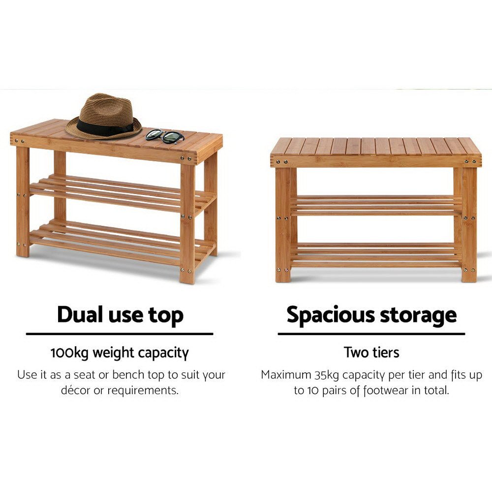 Bamboo Shoe Rack Wooden Seat Bench Organiser - Direct On Sale