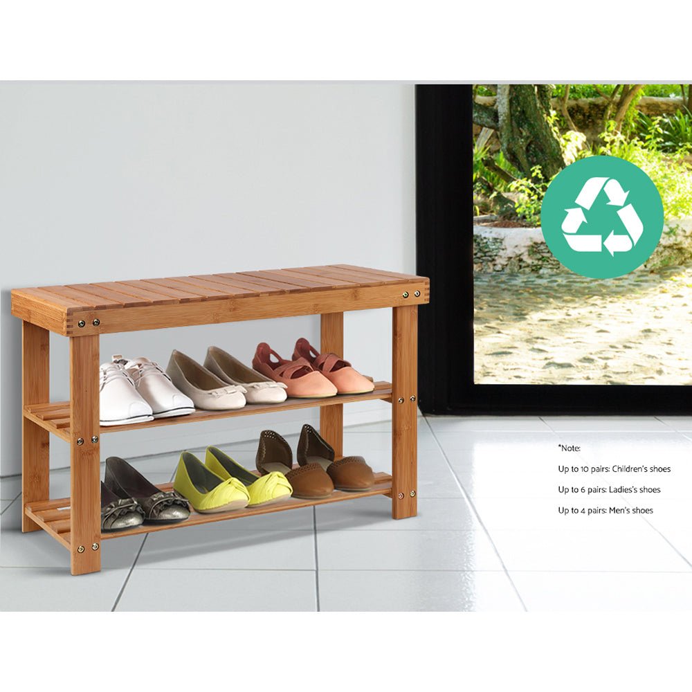 Bamboo Shoe Rack Wooden Seat Bench Organiser - Direct On Sale