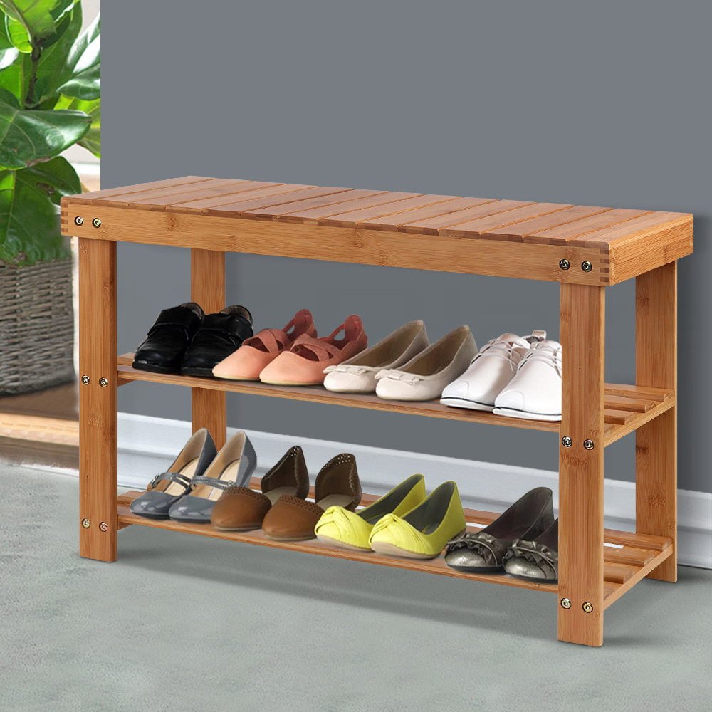 Bamboo Shoe Rack Wooden Seat Bench Organiser - Direct On Sale