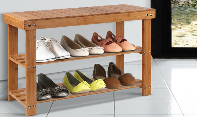 Bamboo Shoe Rack Wooden Seat Bench Organiser - Direct On Sale