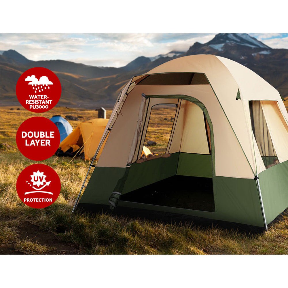 Camping Tent 4 Person Weisshorn Hiking Beach Tents Canvas Ripstop Green - Direct On Sale