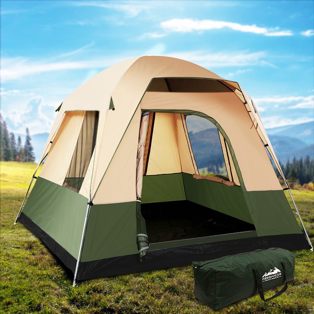Camping Tent 4 Person Weisshorn Hiking Beach Tents Canvas Ripstop Green - Direct On Sale