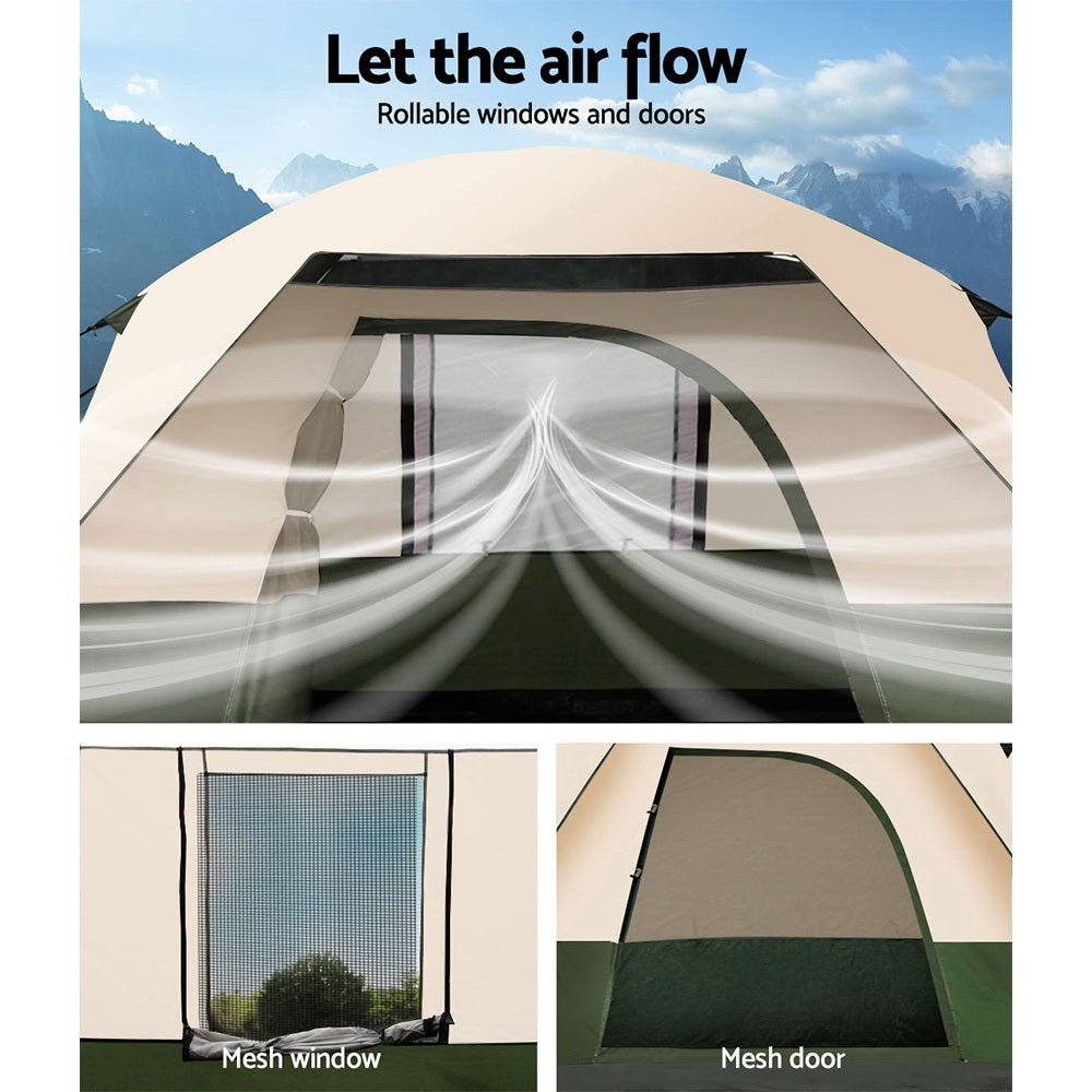 Camping Tent 4 Person Weisshorn Hiking Beach Tents Canvas Ripstop Green - Direct On Sale