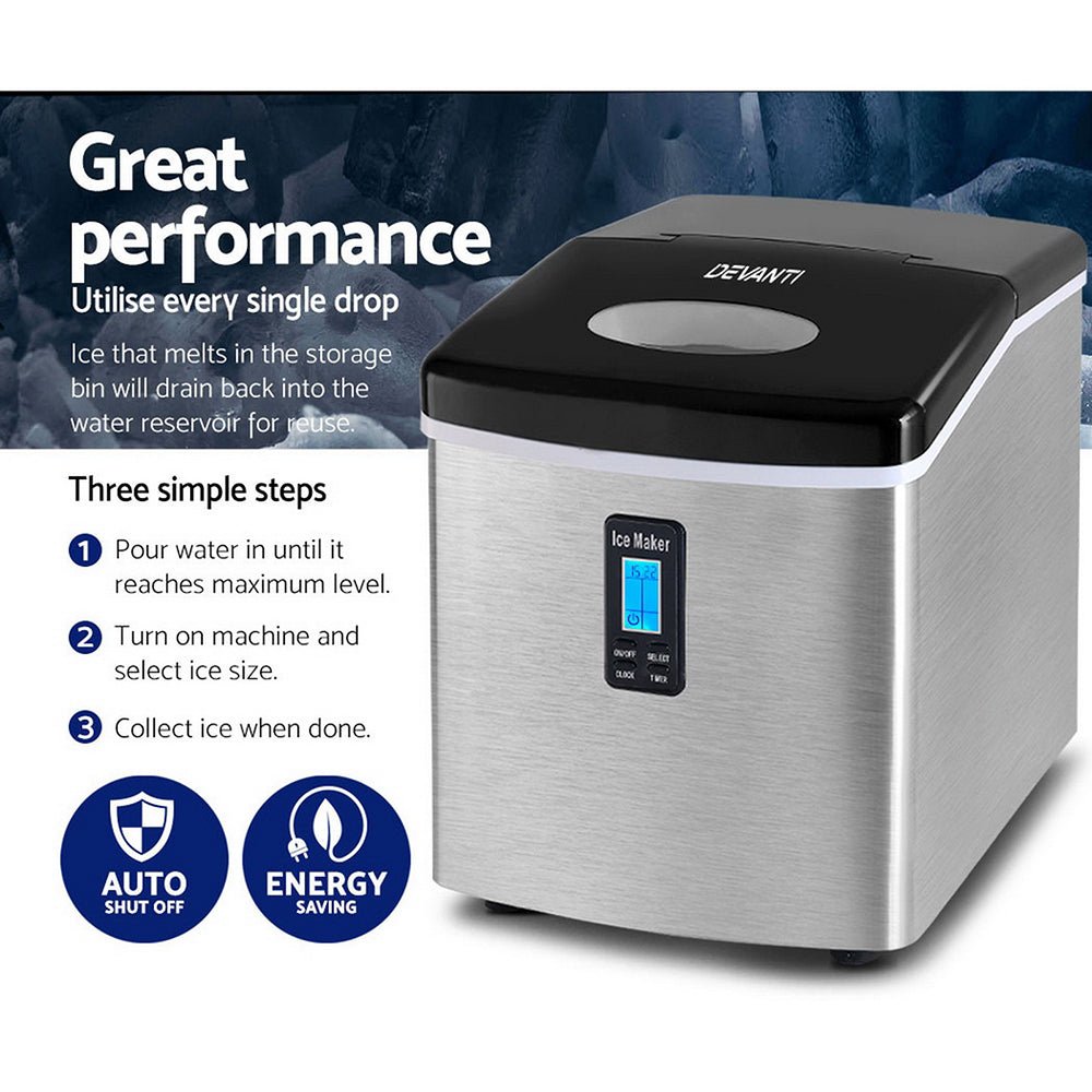 Devanti 3.2L Stainless Steel Portable Ice Cube Maker - Direct On Sale