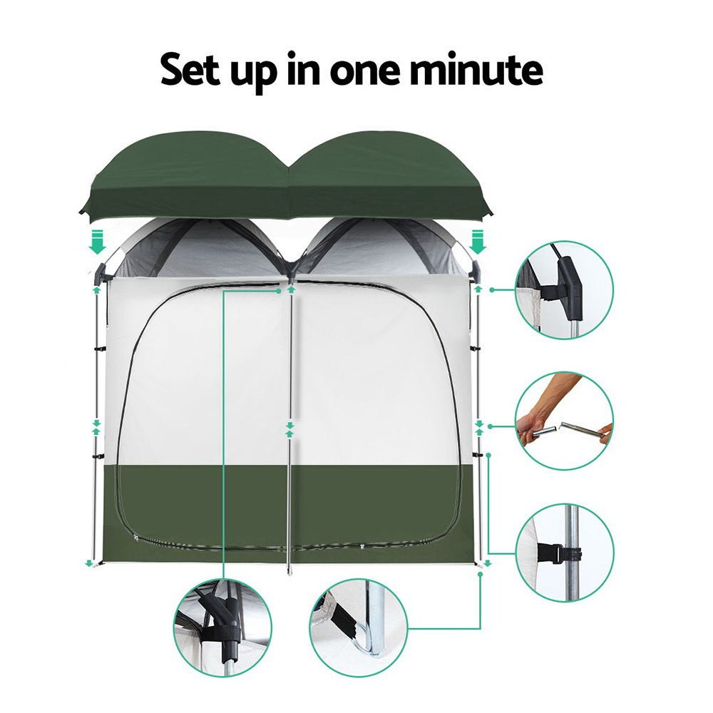 Double Camping Shower Toilet Tent Outdoor Portable Change Room Green - Direct On Sale