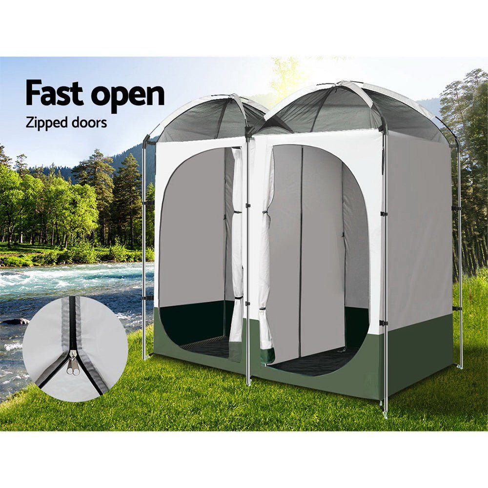 Double Camping Shower Toilet Tent Outdoor Portable Change Room Green - Direct On Sale