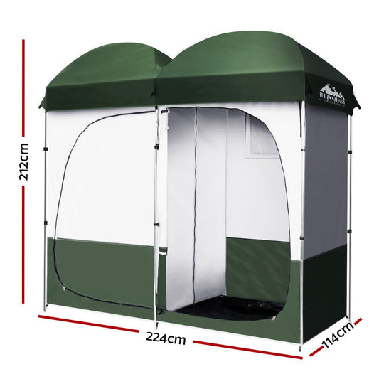 Double Camping Shower Toilet Tent Outdoor Portable Change Room Green - Direct On Sale