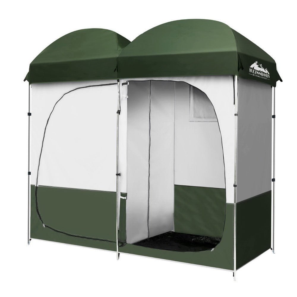 Double Camping Shower Toilet Tent Outdoor Portable Change Room Green - Direct On Sale