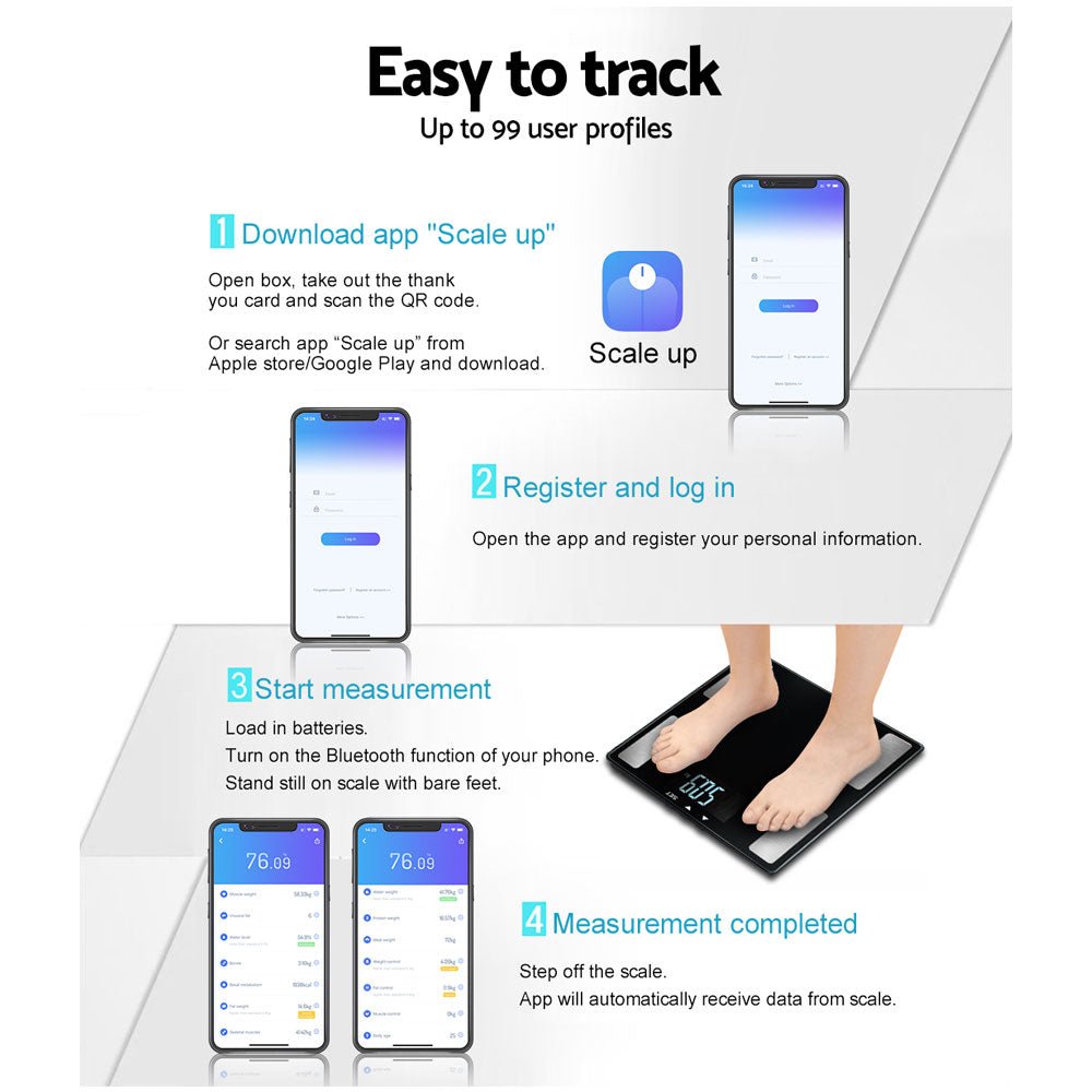 Electronic Digital Bathroom Scales Body Fat Scale Bluetooth Weight 180KG - Direct On Sale