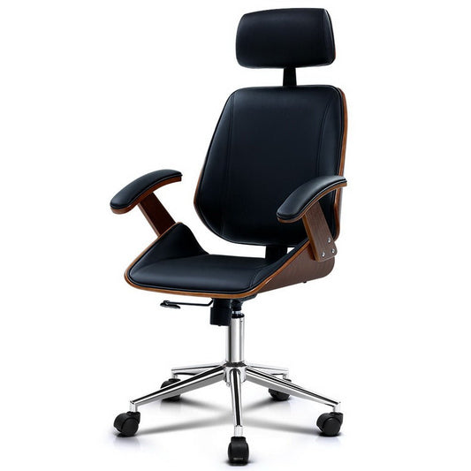 Executive Leather Black Wooden Office Chair - Direct On Sale