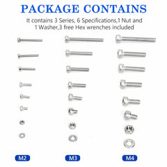 1080pcs M2/M3/M4 Stainless Steel Bolts Nuts Screws Hex Head Assorted Kit Set