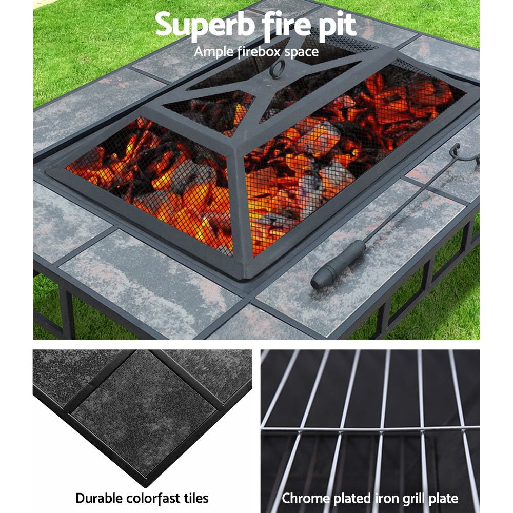 Fire Pit BBQ Grill Stove Table Ice Pits Patio Fireplace Heater 3 IN 1 - Direct On Sale
