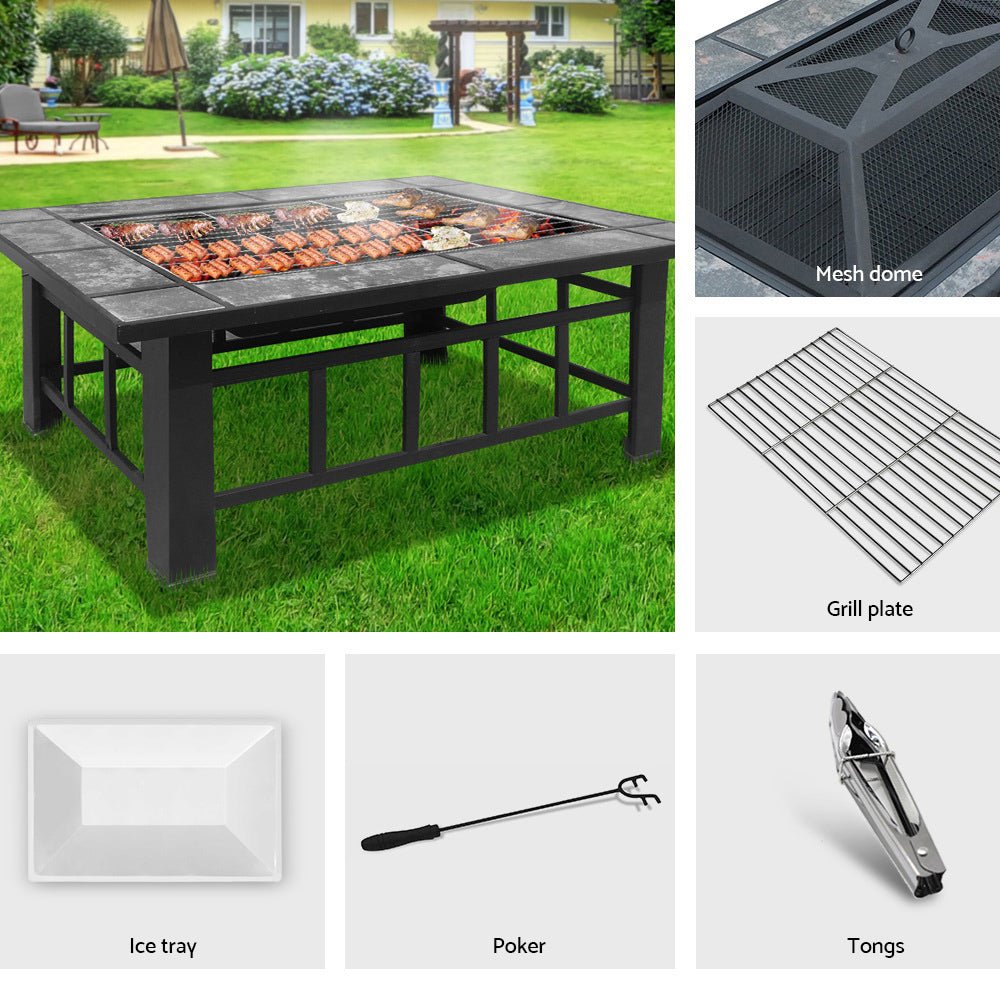 Fire Pit BBQ Grill Stove Table Ice Pits Patio Fireplace Heater 3 IN 1 - Direct On Sale