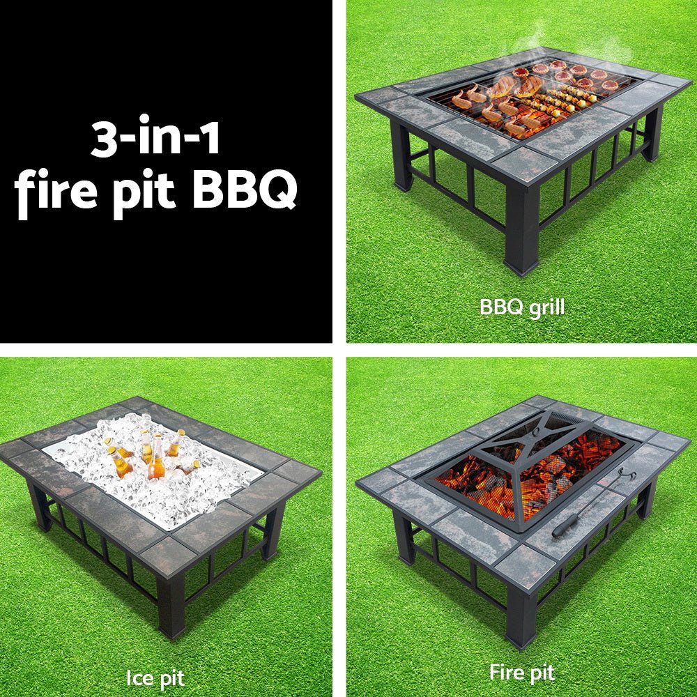 Fire Pit BBQ Grill Stove Table Ice Pits Patio Fireplace Heater 3 IN 1 - Direct On Sale