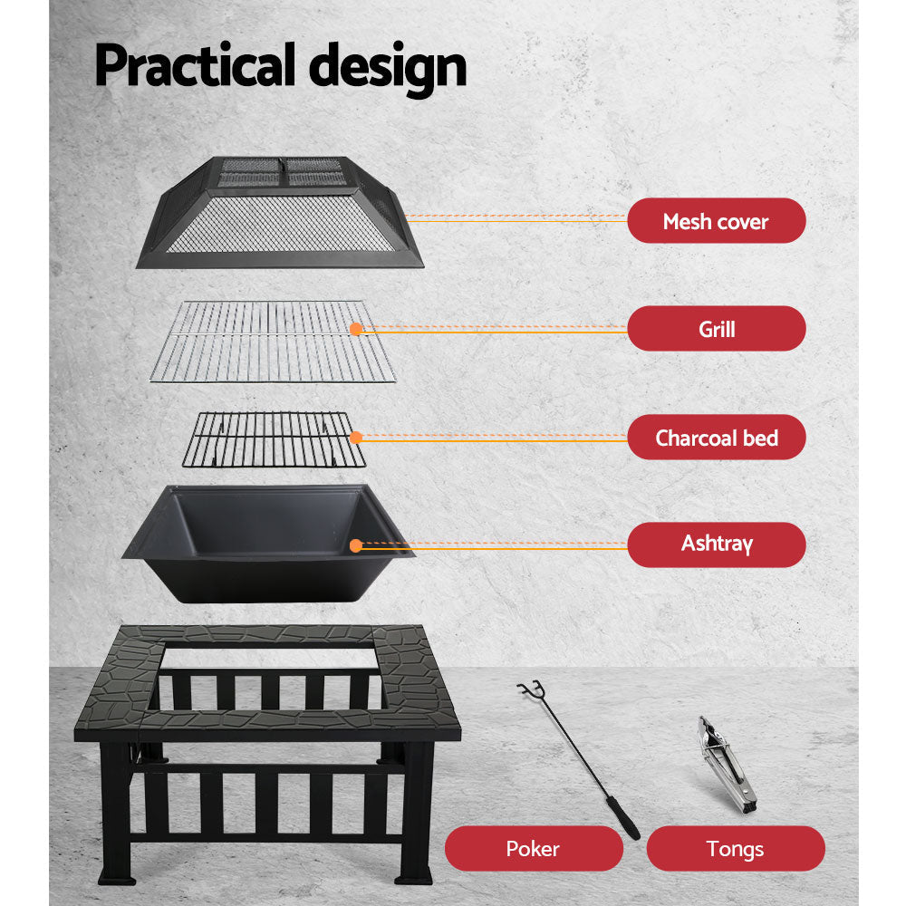 Fire Pit BBQ Table Grill Outdoor Garden Wood Burning Fireplace Stove - Direct On Sale