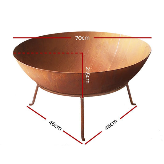 Fire Pit Outdoor Heater Charcoal Rustic Burner Steel Fireplace 70CM - Direct On Sale