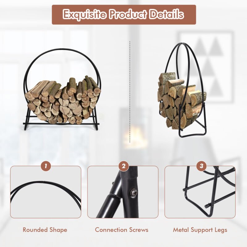 Firewood Storage Rack 102cm Tubular Steel Log Hoop Holder - Direct On Sale