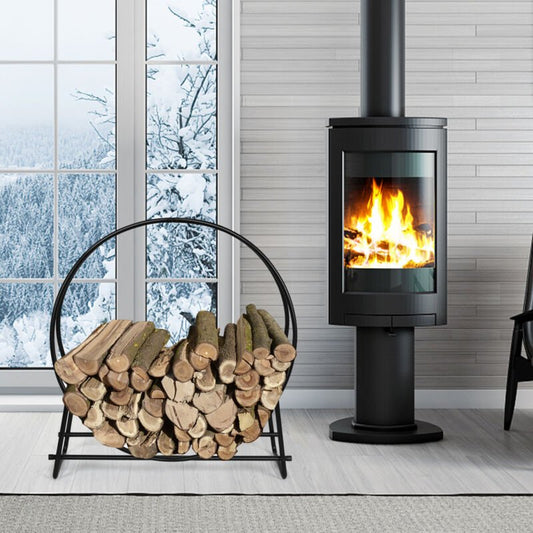 Firewood Storage Rack 102cm Tubular Steel Log Hoop Holder - Direct On Sale