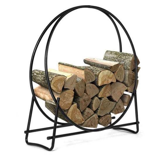 Firewood Storage Rack 102cm Tubular Steel Log Hoop Holder - Direct On Sale