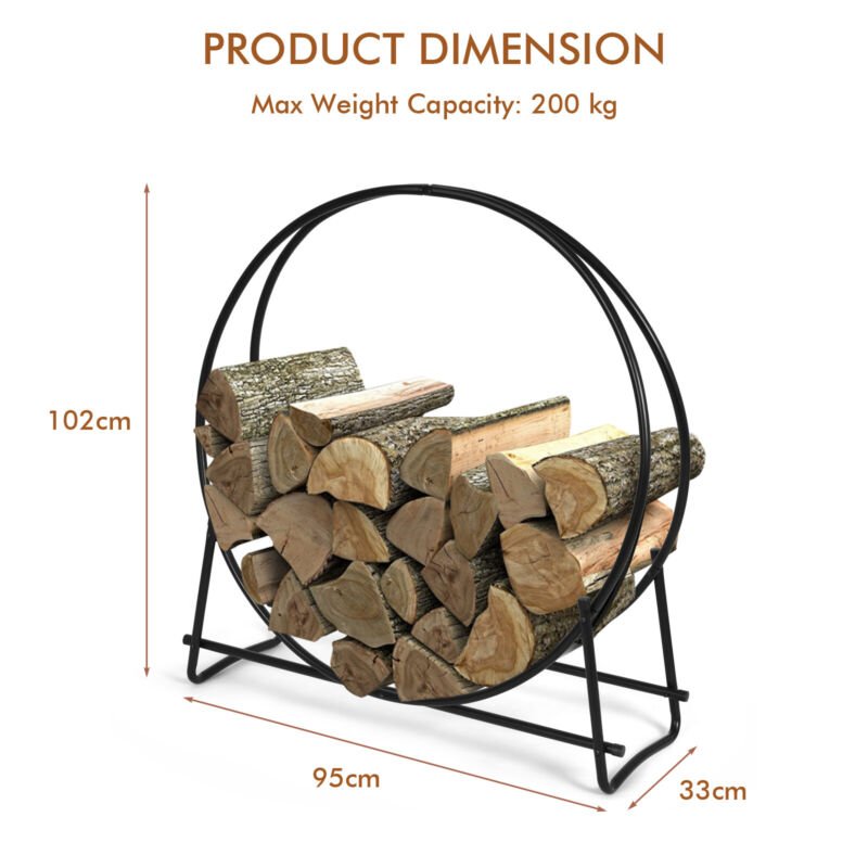Firewood Storage Rack 102cm Tubular Steel Log Hoop Holder - Direct On Sale