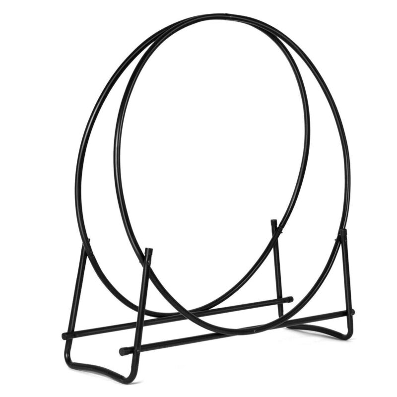 Firewood Storage Rack 102cm Tubular Steel Log Hoop Holder - Direct On Sale