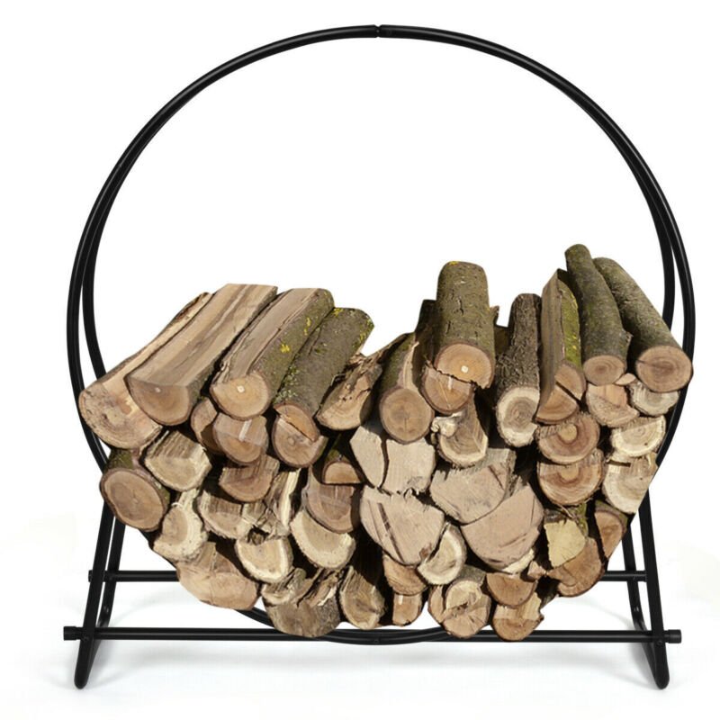 Firewood Storage Rack 102cm Tubular Steel Log Hoop Holder - Direct On Sale